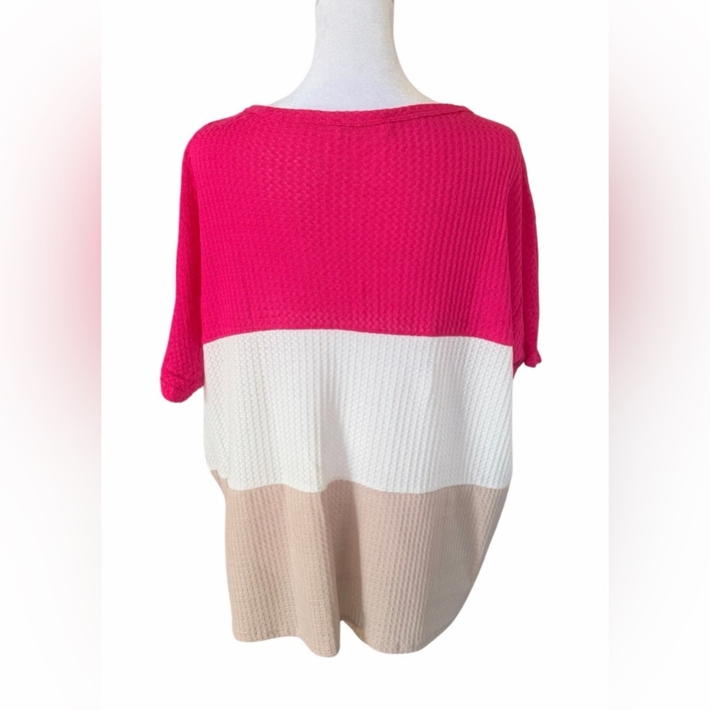 Adora Colorblock Waffle Knit Tie Front Top - Picture 2 of 5